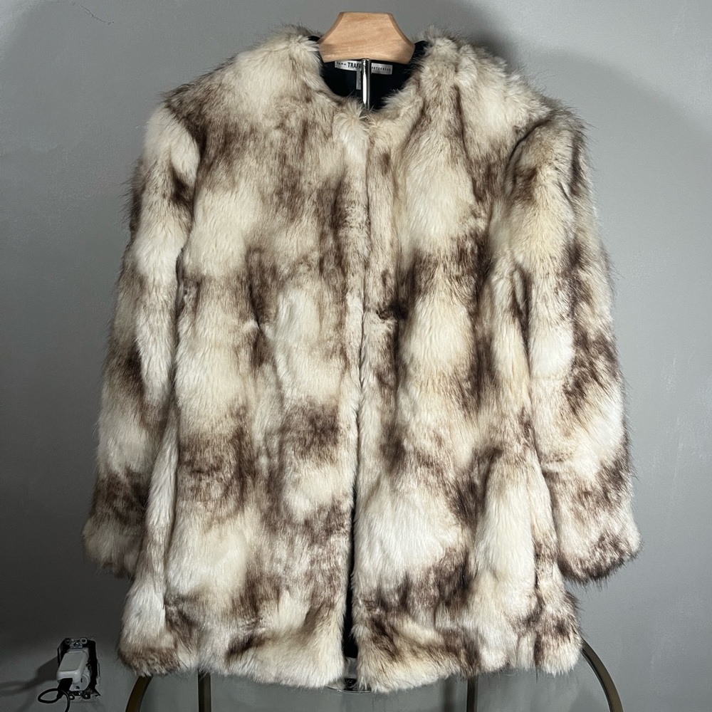 Zara TRAFALUC Faux Fur Cream and Brown Coat